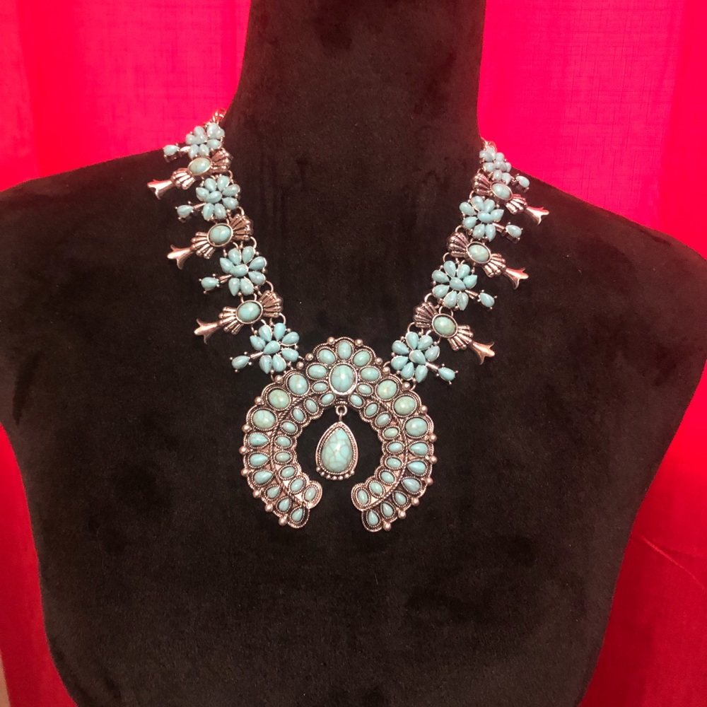 Turquoise Squash Blossom necklace- faux